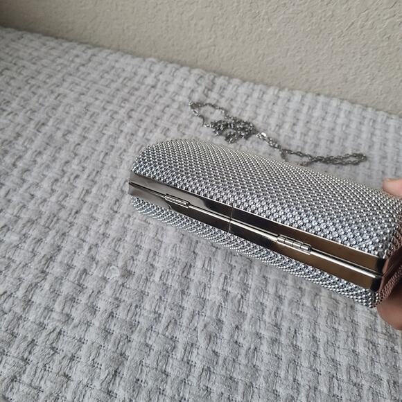 Jessica Mcclintock Clutch Crossbody Platinum Silver Beaded Bag - Picture 4 of 9